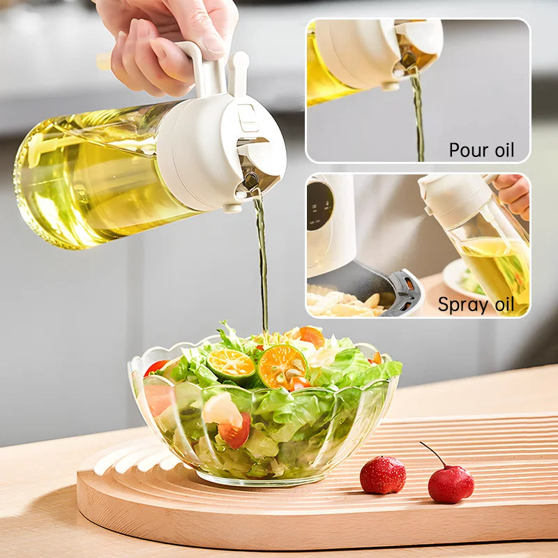 2-in-1 500ml Glass Oil Sprayer Bottle & Dispenser for Kitchen