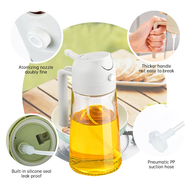 2-in-1 500ml Glass Oil Sprayer Bottle & Dispenser for Kitchen